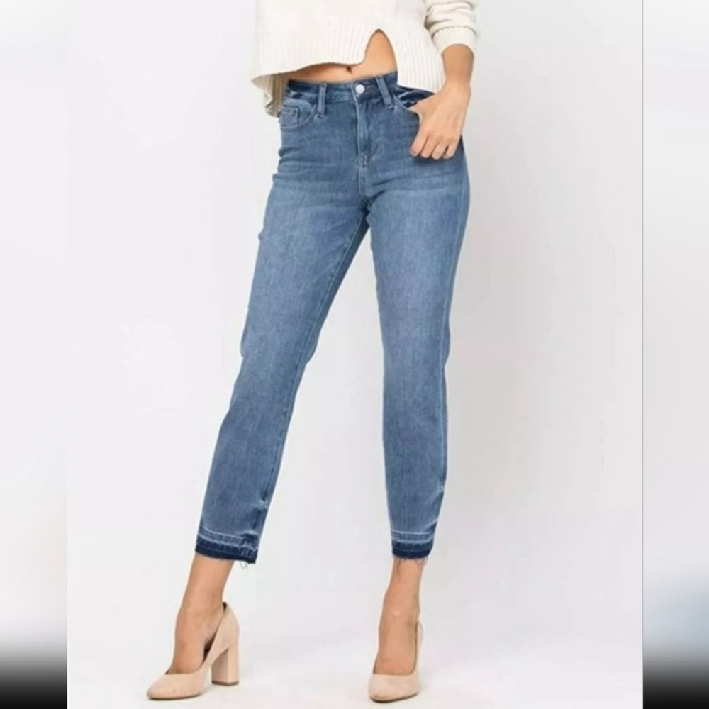 Judy Blue High Waist Boyfriend Jeans Thermadenim Undone Hem Womens size 15/32